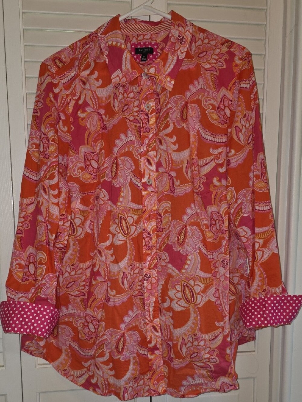 Talbots Orange and Pink Paisley Button-Front Shirt - Picture 5 of 5